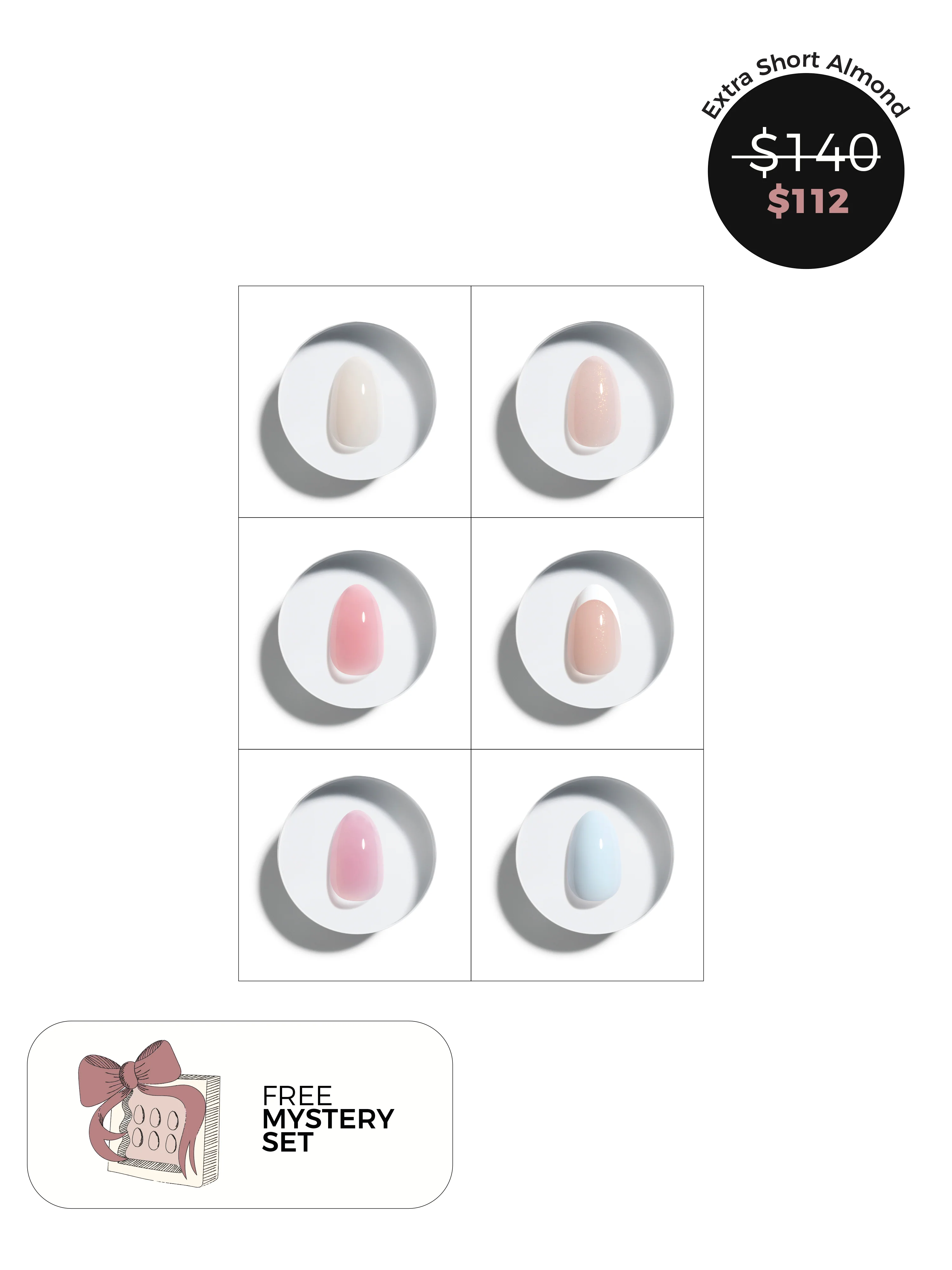 6 Shades of Extra Short Almonds