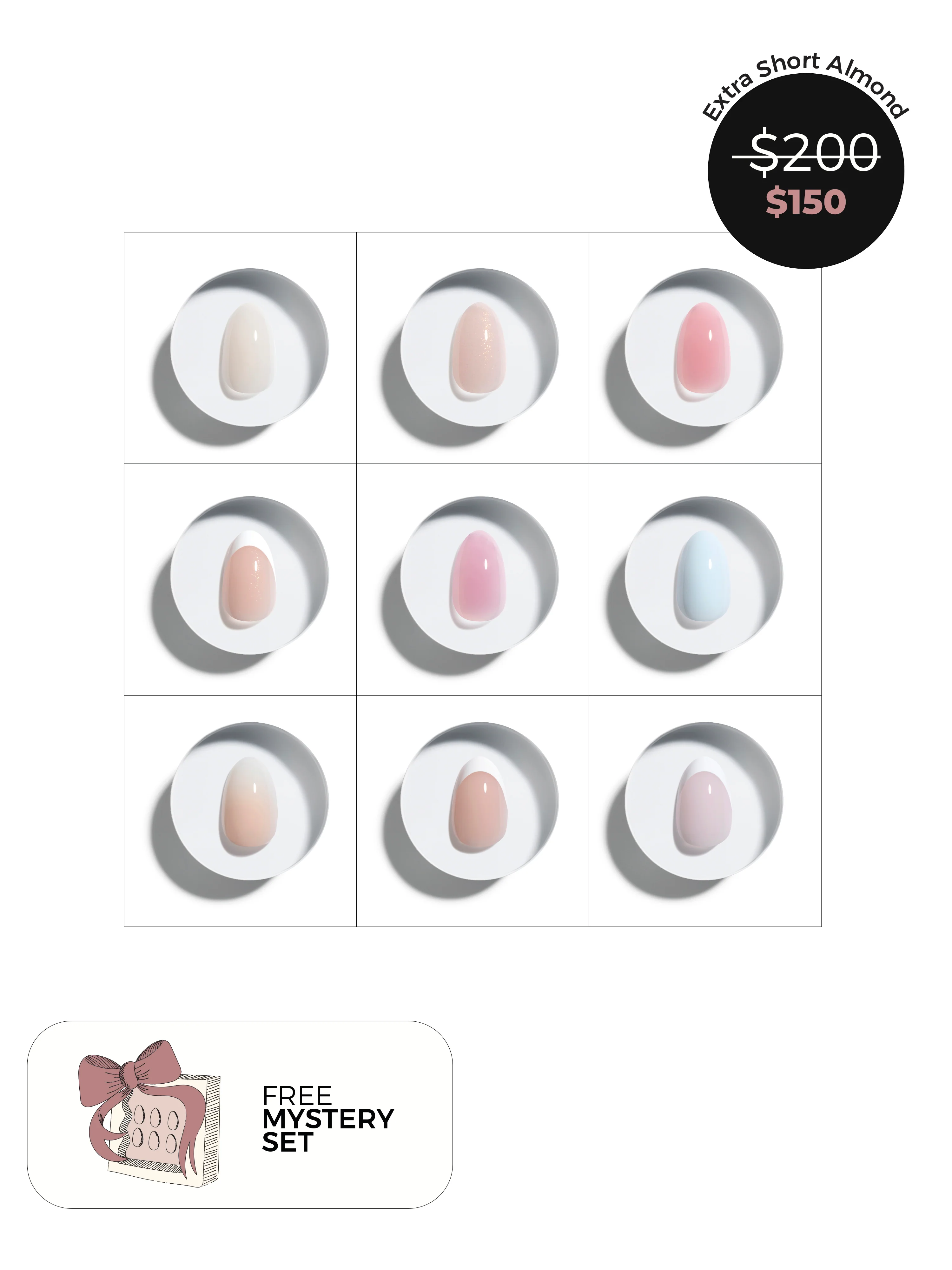 All 9 Shades of Extra Short Almonds